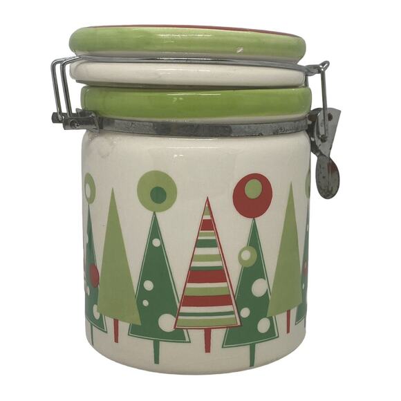 Christmas Trees Wire Bail Lidded Candy Coffee Treat Crock Canister Lucerne Foods - Picture 16 of 16